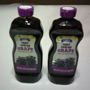 2 BOTTLES PAMPA GRAPE FRUIT SPREAD 19 OZS. EACH JELLY JAM SQUEEZE BOTTLE 🍇